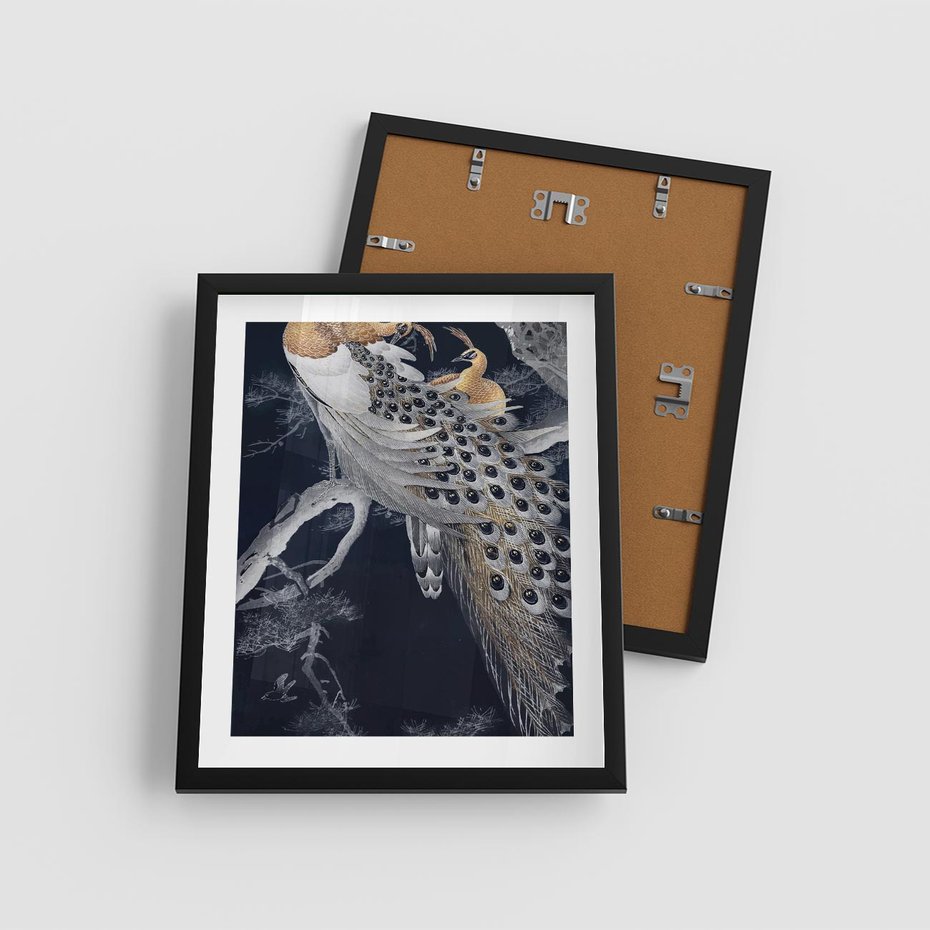 Plakat w ramie 40x50 - Japońskie Pawie - japońska grafika, pawie - rama czarna