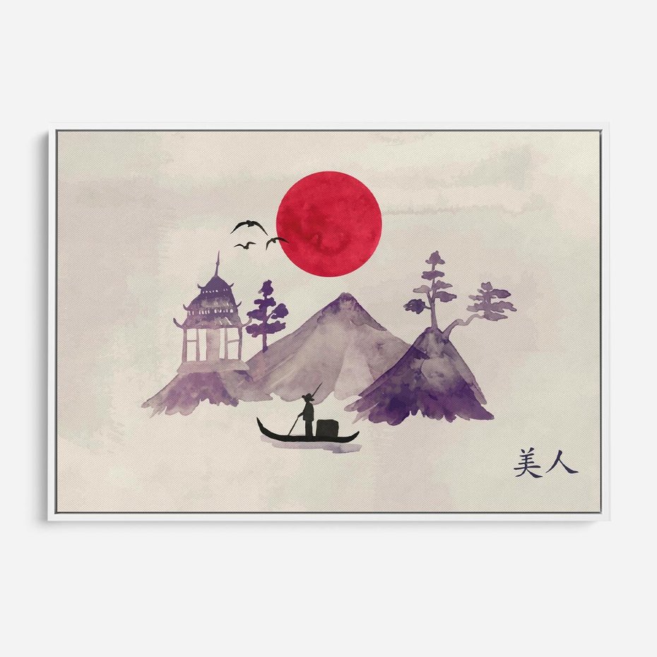 Obraz w ramie 120x80 - Odbicie Słońca - japońska sztuka, akwarela - rama biała