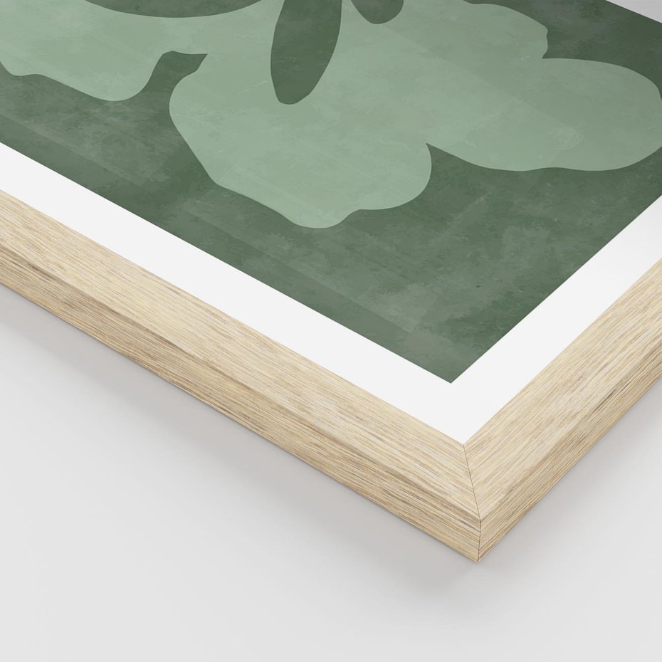 Plakat w ramie 40x50 - Kształty Zieleni - abstrakcyjny kształt, zielony plakat - rama drewno