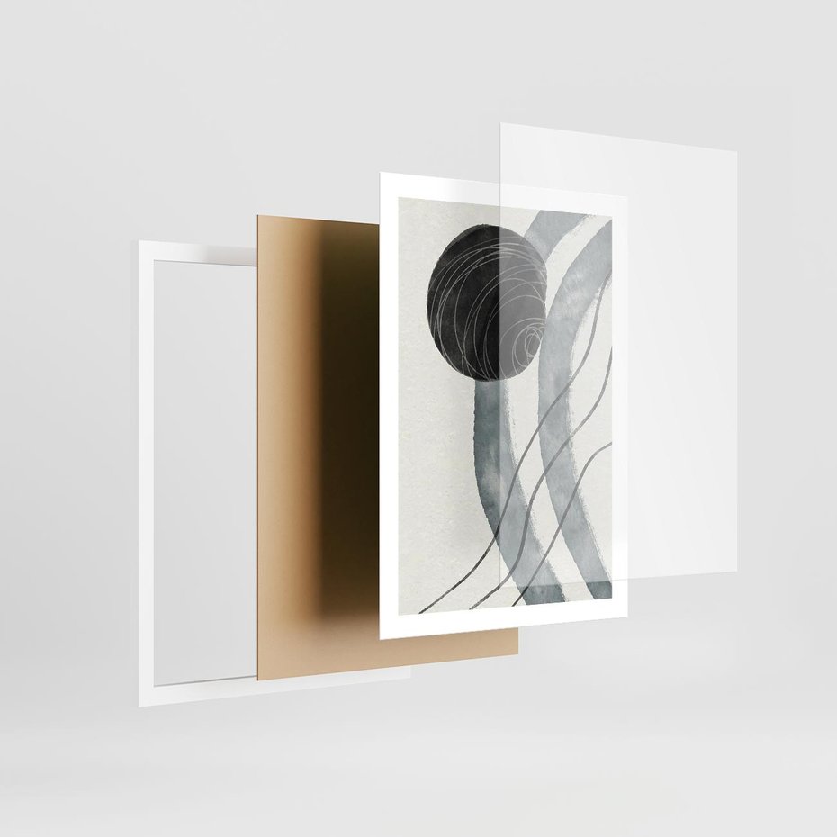 Plakat w ramie 50x70 - Abstrakcyjne Kształty w Szarościach - abstrakcja, akwarelowe plamy - rama biała