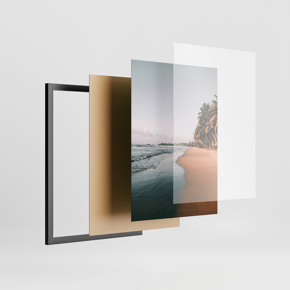 Zestaw obrazy w ramie 30x40 galeria - Zachód, słońca, plaża, morze, palmy - rama czarna