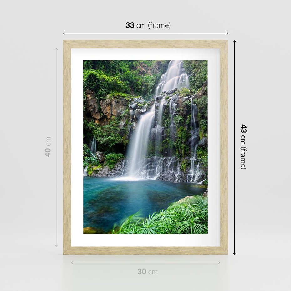 Plakat w ramie 30x40 - Tropikalny Wodospad - wodospad, tropikalny - rama drewno
