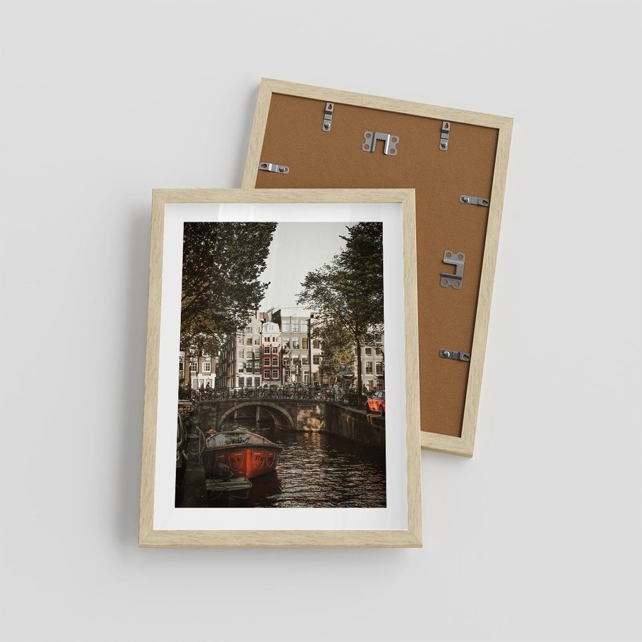 Plakat w ramie 30x40 - Jesienne Uroki Holandii: Kanały i Most - Holandia, kanały - rama drewno