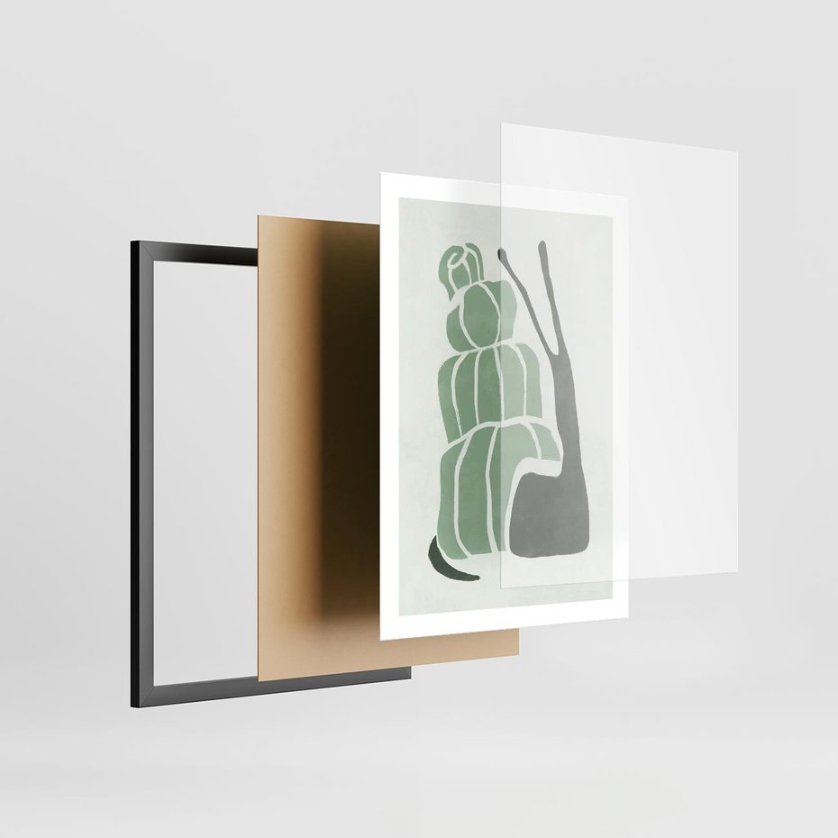 Plakat w ramie 50x70 - Zielona Równowaga - abstrakcyjny zielony ślimak, skandynawski design - rama czarna