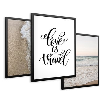 Zestaw obrazy w ramie 50x70 galeria - Plaża, morze, podróż, cytat - rama czarna
