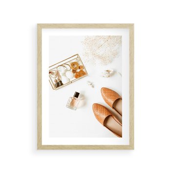 Plakat w ramie 40x50 - Elegancja w Szafie - modowa fotografia, buty - rama drewno
