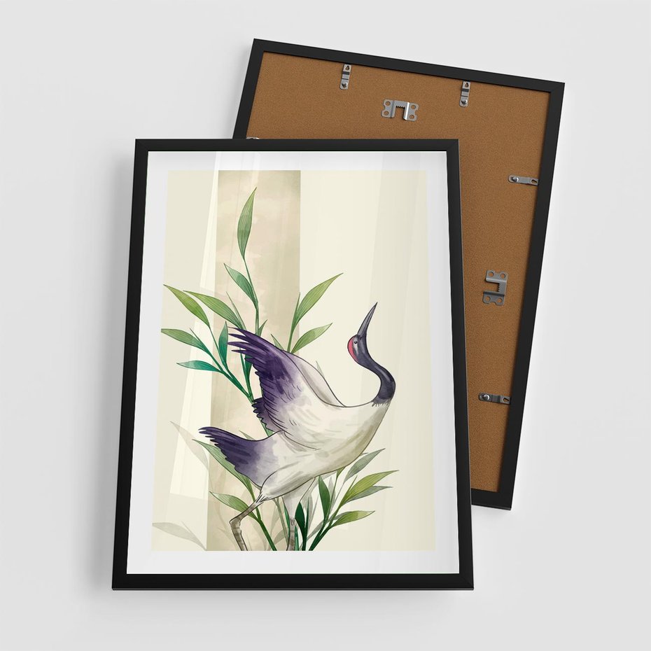 Plakat w ramie 50x70 - Migocące Ptaki - japońska sztuka, ptak - rama czarna