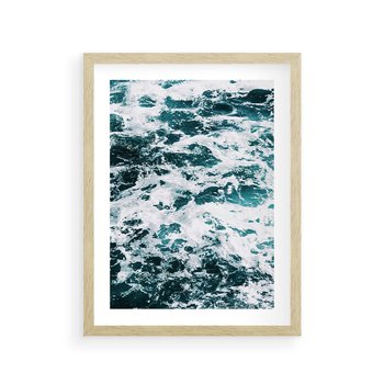 Plakat w ramie 30x40 - Potęga Natury: Wzburzone Fale Oceanu - wzburzone fale oceanu - rama drewno