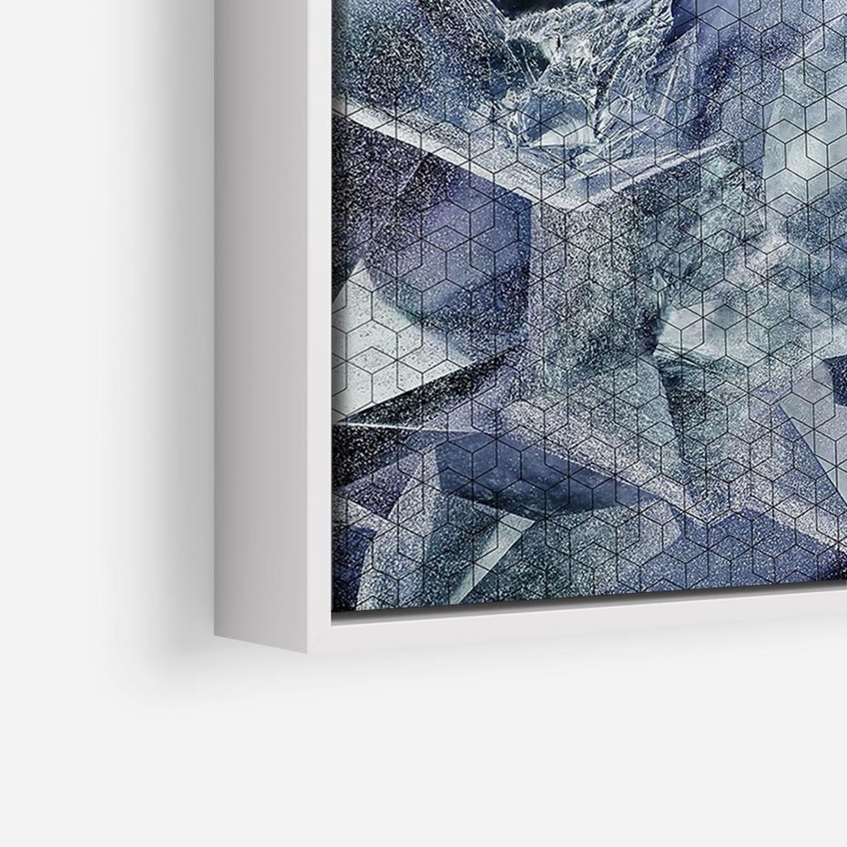 Obraz w ramie 120x80 - Melodia mgieł i marzeń - abstrakcja w kolorze granatu, przypominająca górę lodową - rama biała