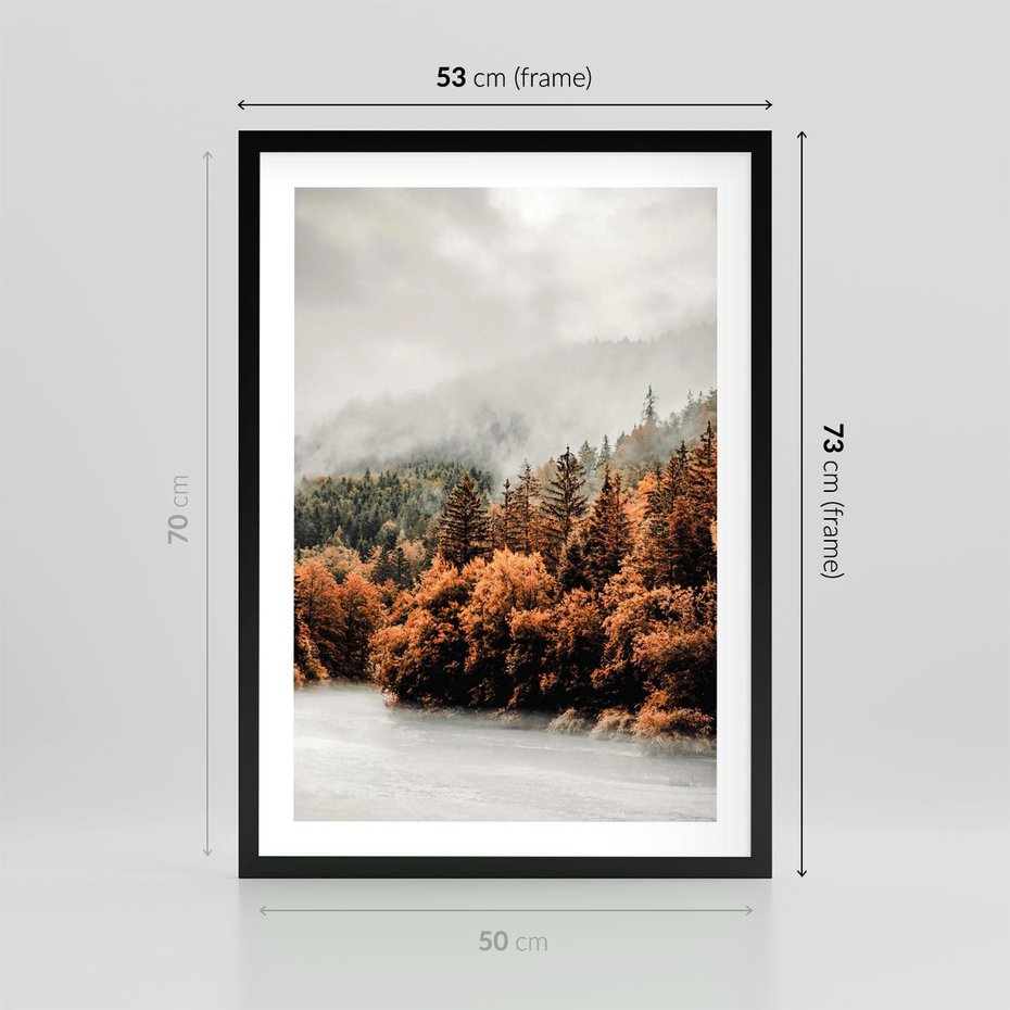 Plakat w ramie 50x70 - Jesienna Mgła - las, góry - rama czarna