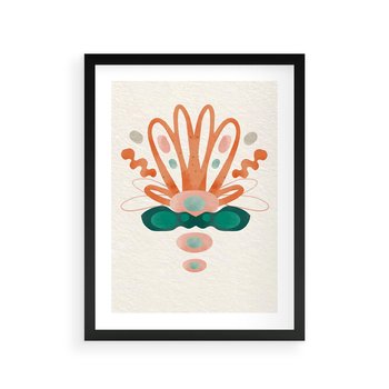 Plakat w ramie 30x40 - Harmonia Nienormalności - akwarelowe abstrakcyjne kształty, zieleń i pomarańcz - rama czarna