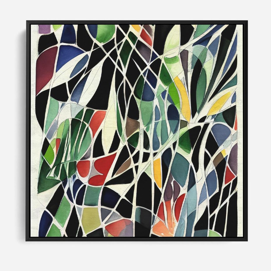 Obraz w ramie 50x50 - Taniec Plam i Kształtów - abstrakcyjny akwarelowy obraz, plamy - rama czarna