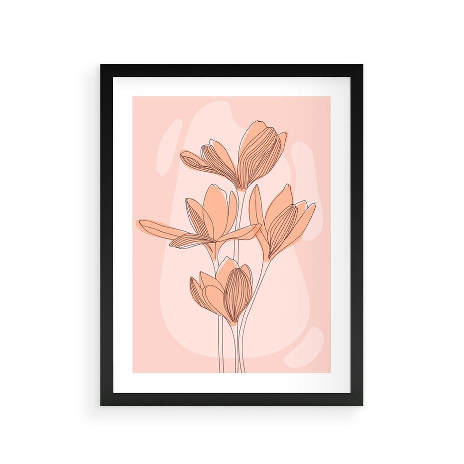 Plakat w ramie 30x40 - Przenikające Kształty - minimalistyczny plakat, pudrowe kwiaty - rama czarna