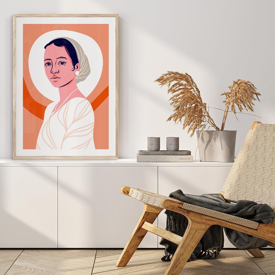 Plakat w ramie 30x40 - Kobieca Harmonia - nowoczesny plakat, styl retro - rama drewno