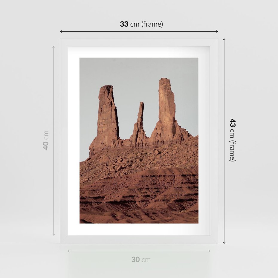 Plakat w ramie 30x40 - Surowość Pustyni - pustynia, kanion - rama biała