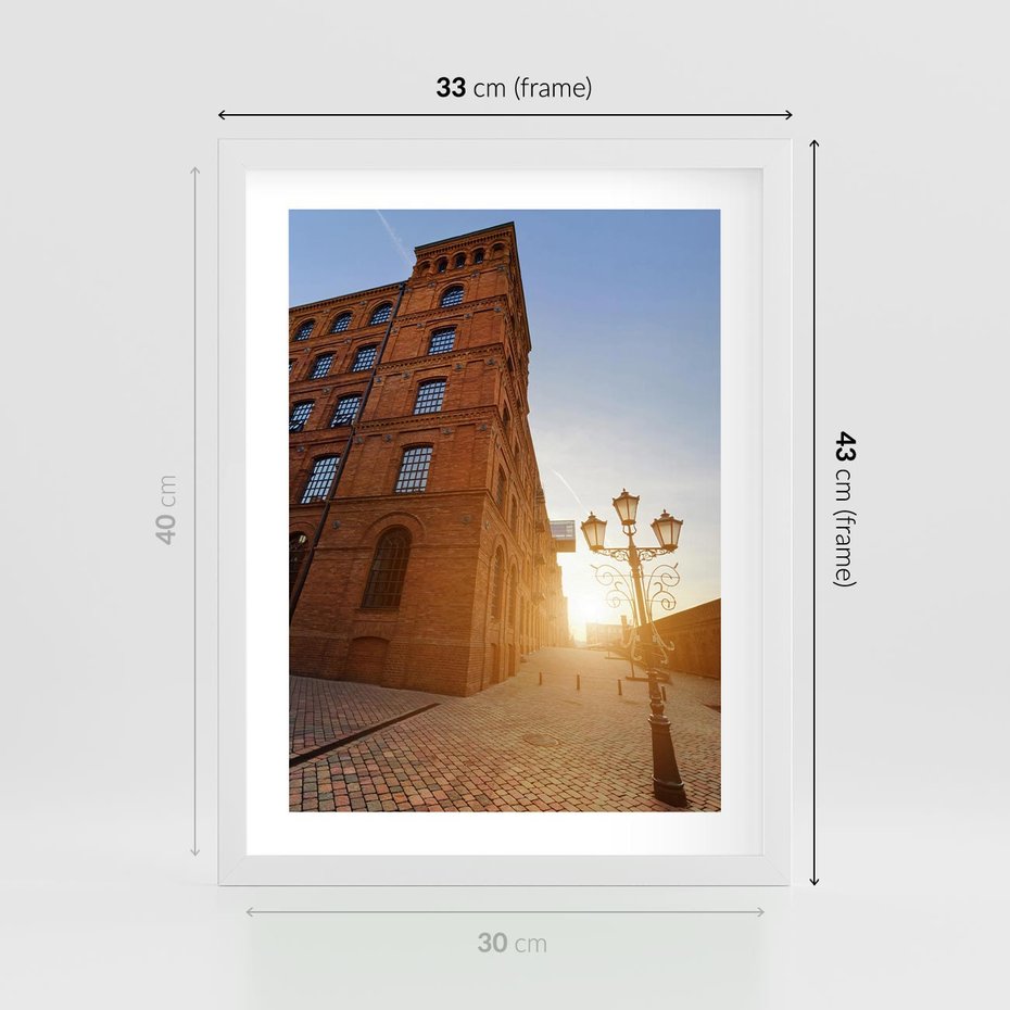 Plakat w ramie 30x40 - Perspektywa uliczki - uliczka, perspektywa - rama biała