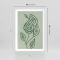 Plakat w ramie 50x70 - Szmaragdowy Oddech - abstrakcyjne delikatne zielone linie, podobne do gałęzi kwiatów - rama biała