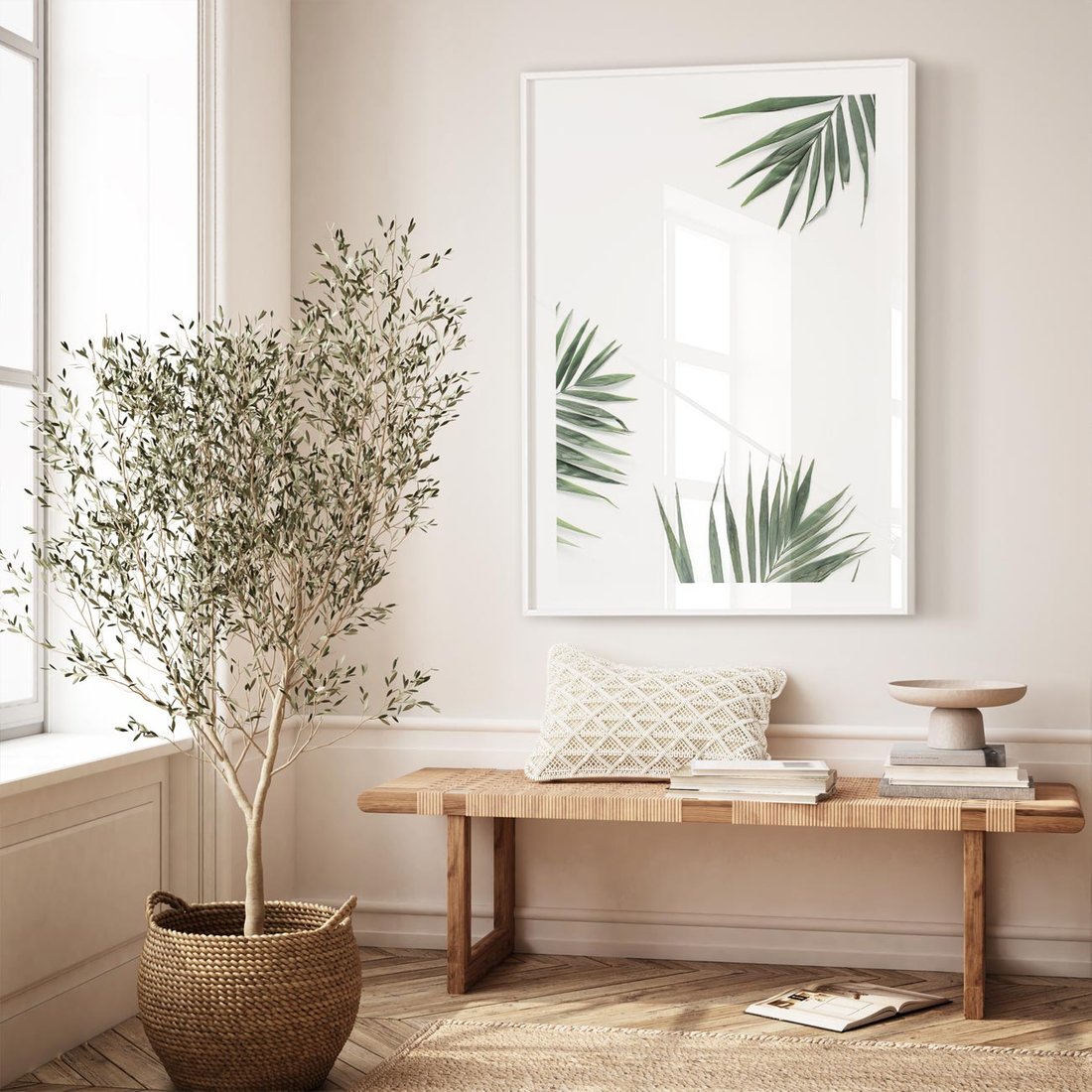 Plakat bez ramy 21x30 - Liście Palmy na Czystym Tle - liście palmy, białe tło