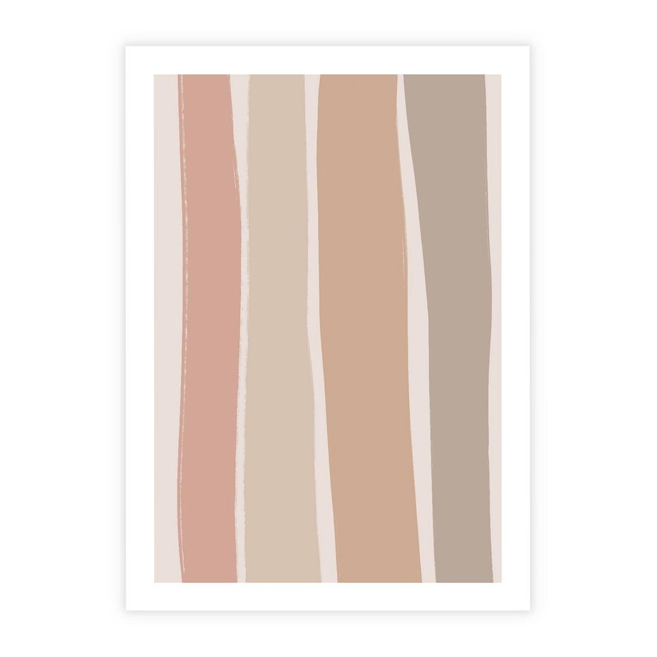 Plakat bez ramy 30x40 - Tęczowa Zgaszona Aura - abstakcyjne tęczowe pasy, delikatne odcienie beżu