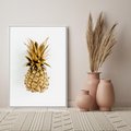 Obraz w ramie 70x100 - Ekskluzywny Akcent - złoty, ananas - rama biała