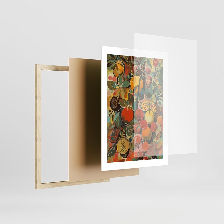 Plakat w ramie 30x40 - Księga Surrealnych Wyobrażeń - abstrakcyjny obraz owoców, jak picasso - rama drewno