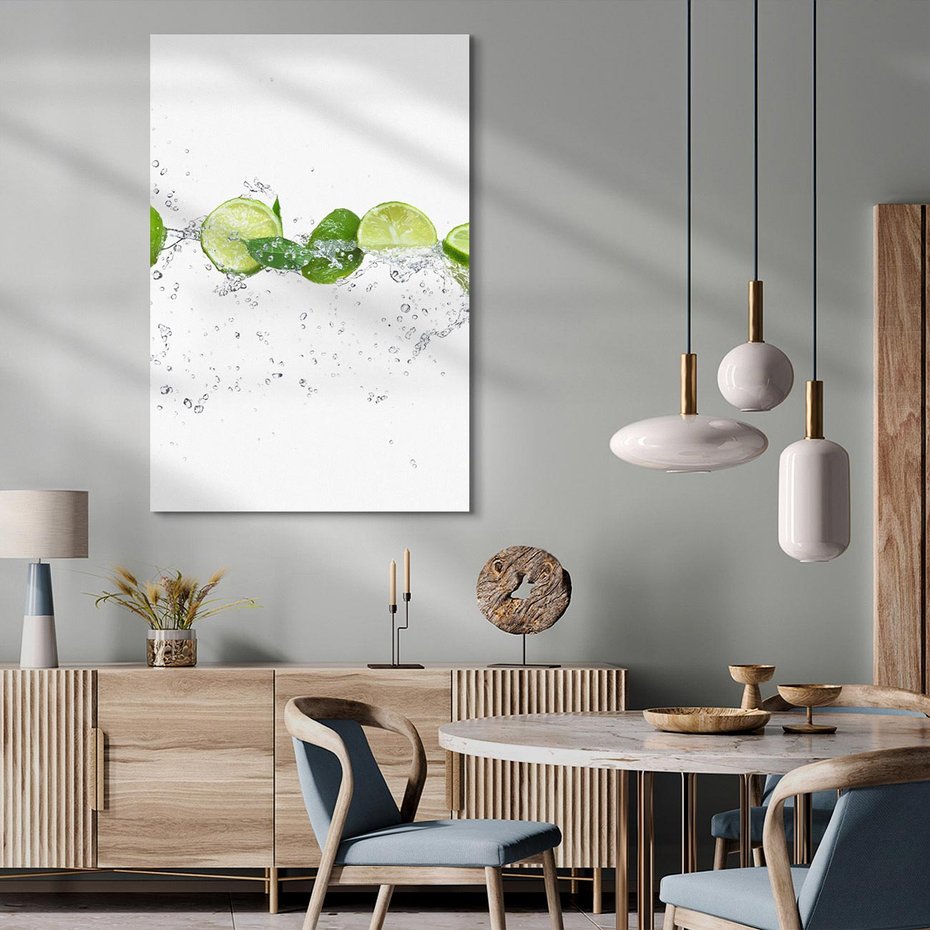 Obraz na płótnie 80x120 - Świeże limonki i woda - limonki, woda