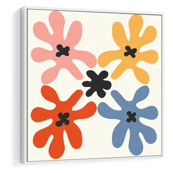 Obraz w ramie 50x50 - Taniec Akwareli - abstrakcyjne wielokolorowe kwiaty, minimalizm - rama biała