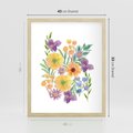 Plakat w ramie 40x50 - Kwiatowe Wibracje - akwarelowe polne kwiaty, minimalistyczny plakat - rama drewno