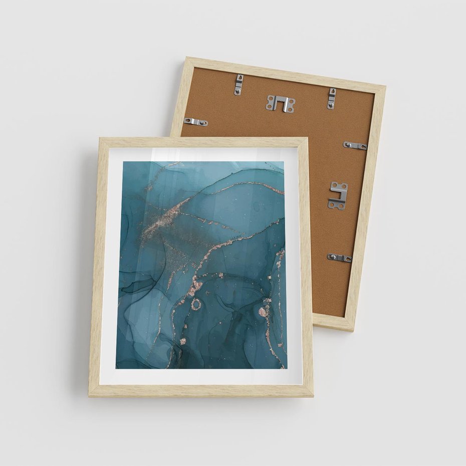 Plakat w ramie 40x50 - Marmurowa Elegancja: Kolory Oceanu - marmur, kolory oceanu - rama drewno