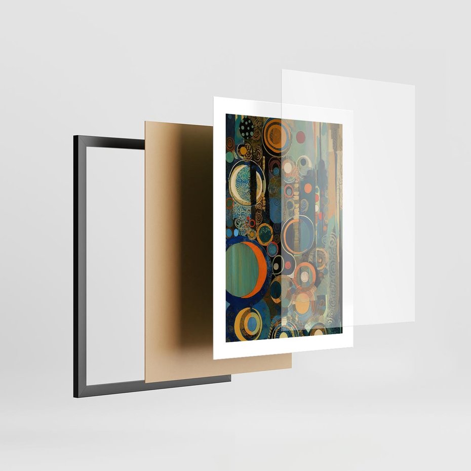 Plakat w ramie 30x40 - Wibracje Wymyślnych Form - abstrakcyjny obraz, mnogość kolorów - rama czarna