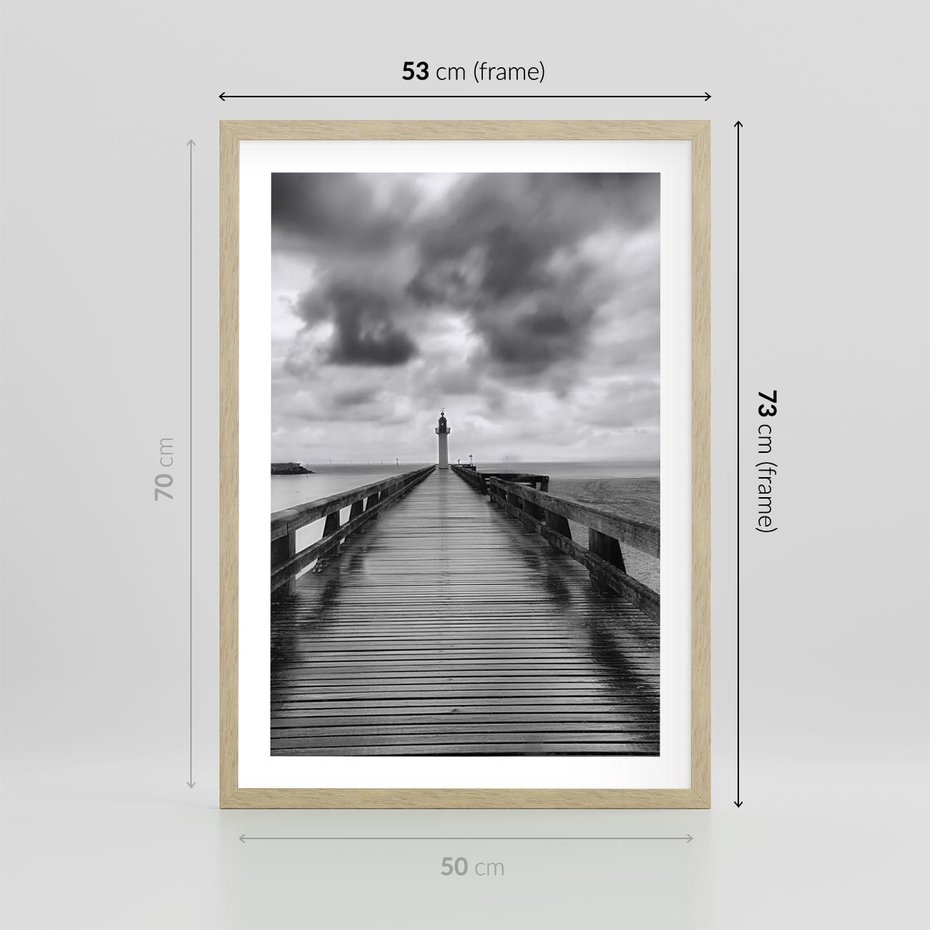 Plakat w ramie 50x70 - Romantyczny pomost z latarnią - pomost, latarnia - rama drewno
