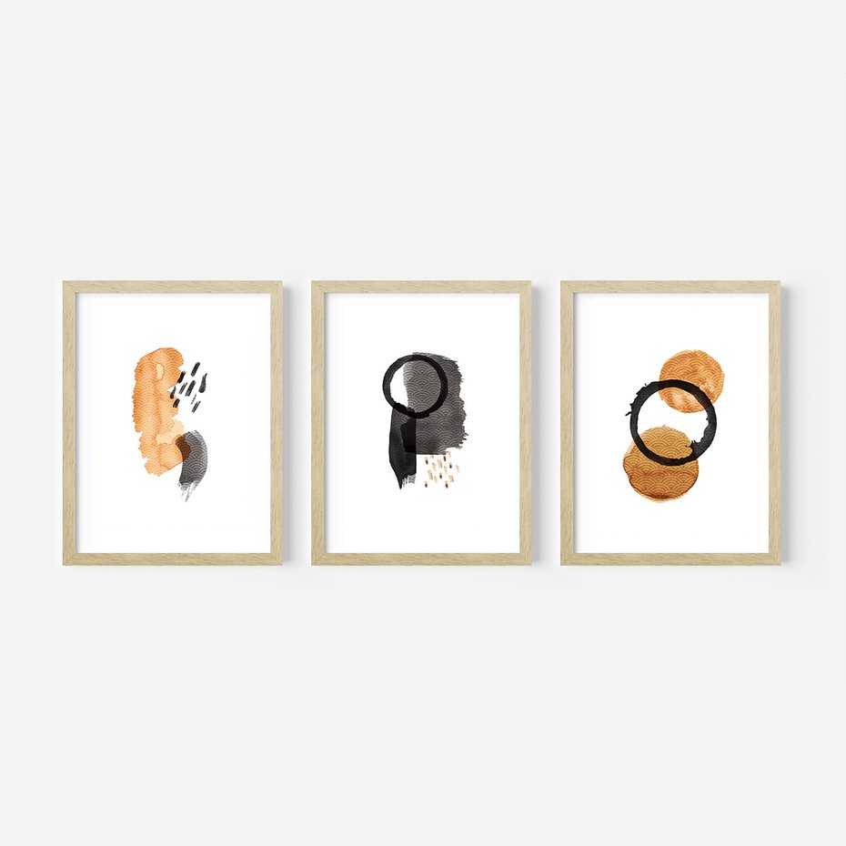 Zestaw obrazy w ramie 50x70 galeria - Japońska, abstrakcja, minimalizm - rama drewno
