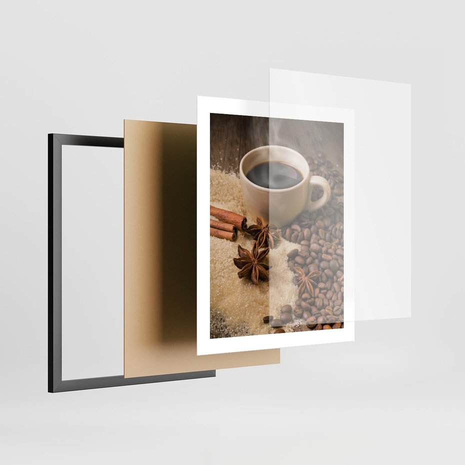 Plakat w ramie 40x50 - Kawowa filiżanka pełna aromatu - kawa, filiżanka - rama czarna