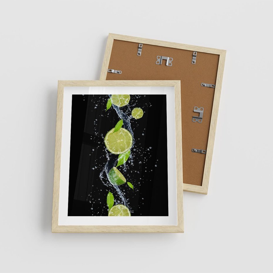 Plakat w ramie 40x50 - Świeżość Cytrusów - limonki, cytryny - rama drewno