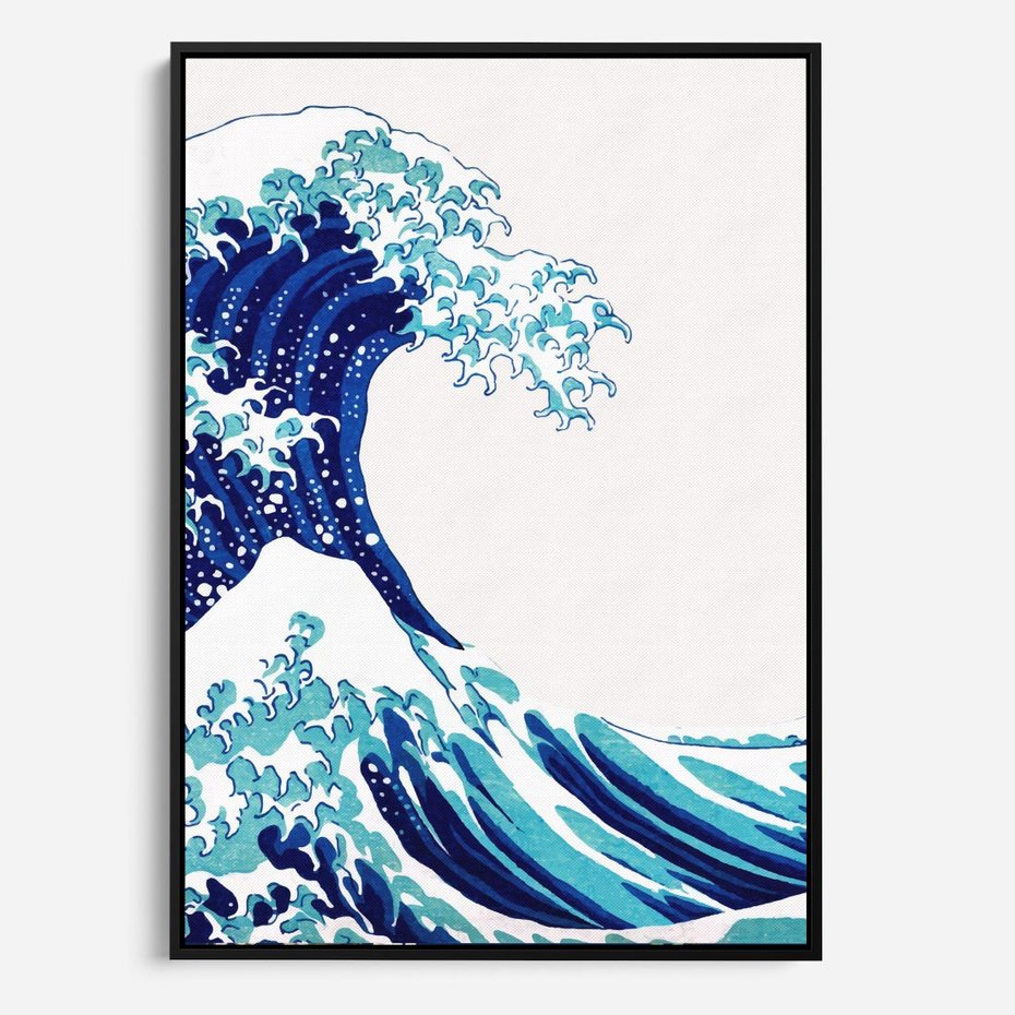 Obraz w ramie 50x70 - Fala Japandi - wielka fala w Kaganawie, obraz Hokusai - rama czarna