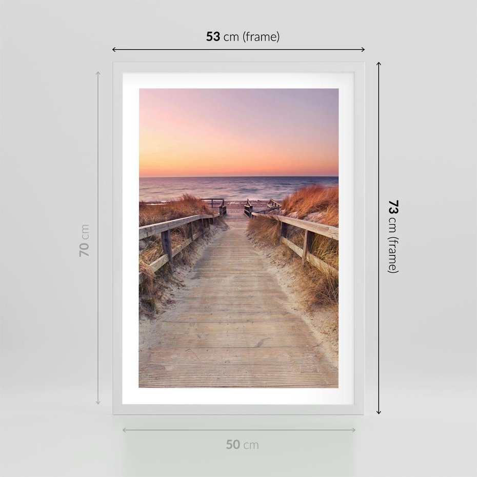 Plakat w ramie 50x70 - Spacer Wśród Przyboju - dróżka, morze - rama biała