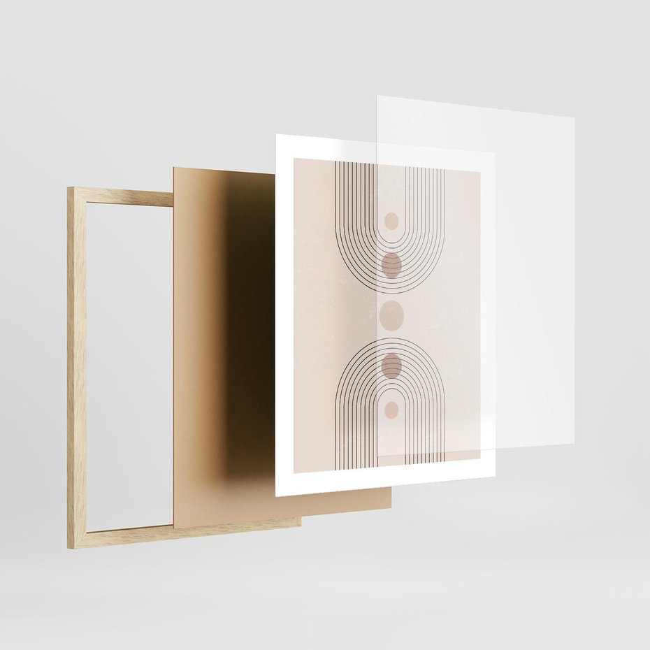 Plakat w ramie 40x50 - Zgeometryzowane Wizje - boho plakat, minimalizm - rama drewno