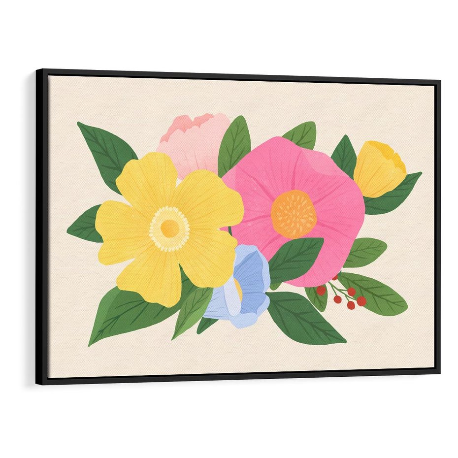 Obraz w ramie 100x70 - Kwiatowy Uśmiech - kwiaty, akwarela - rama czarna