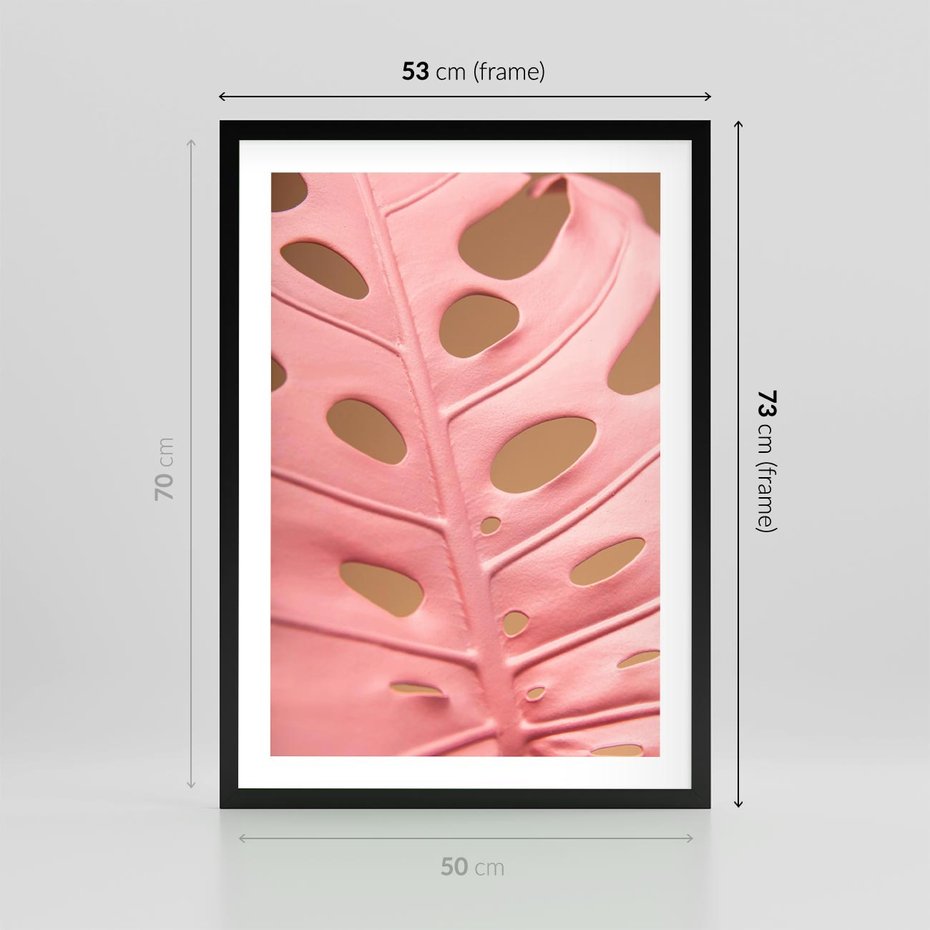 Plakat w ramie 50x70 - Różowa monstera w pełnym rozkwicie - różowa, monstera - rama czarna
