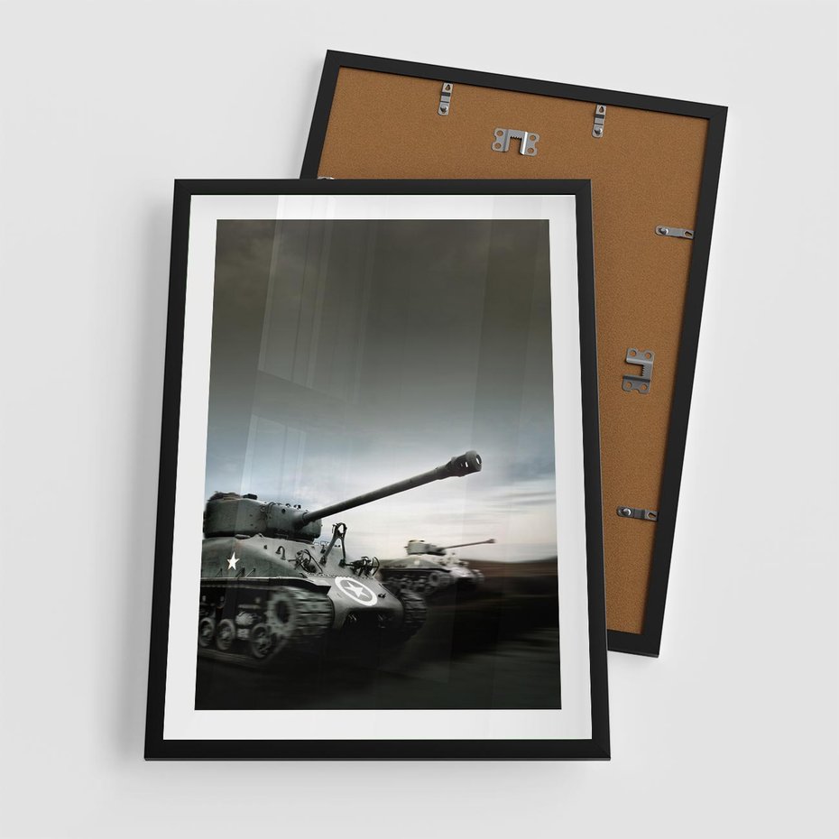 Plakat w ramie 50x70 - Siła i determinacja: czołgi wojenne - czołgi, wojna - rama czarna