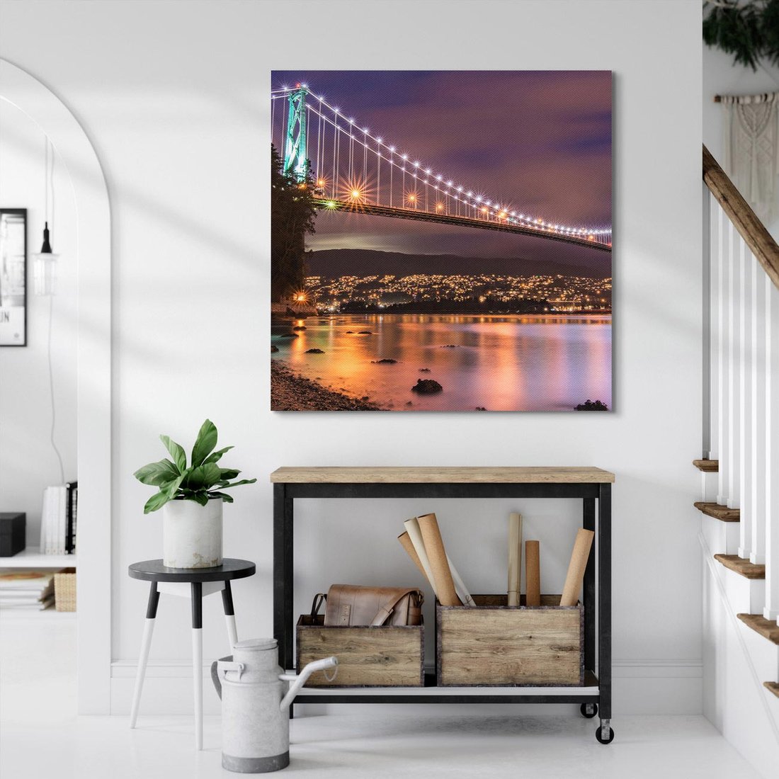 Obraz na płótnie 70x70 - Most nocą w Kanadzie - Kanada, most