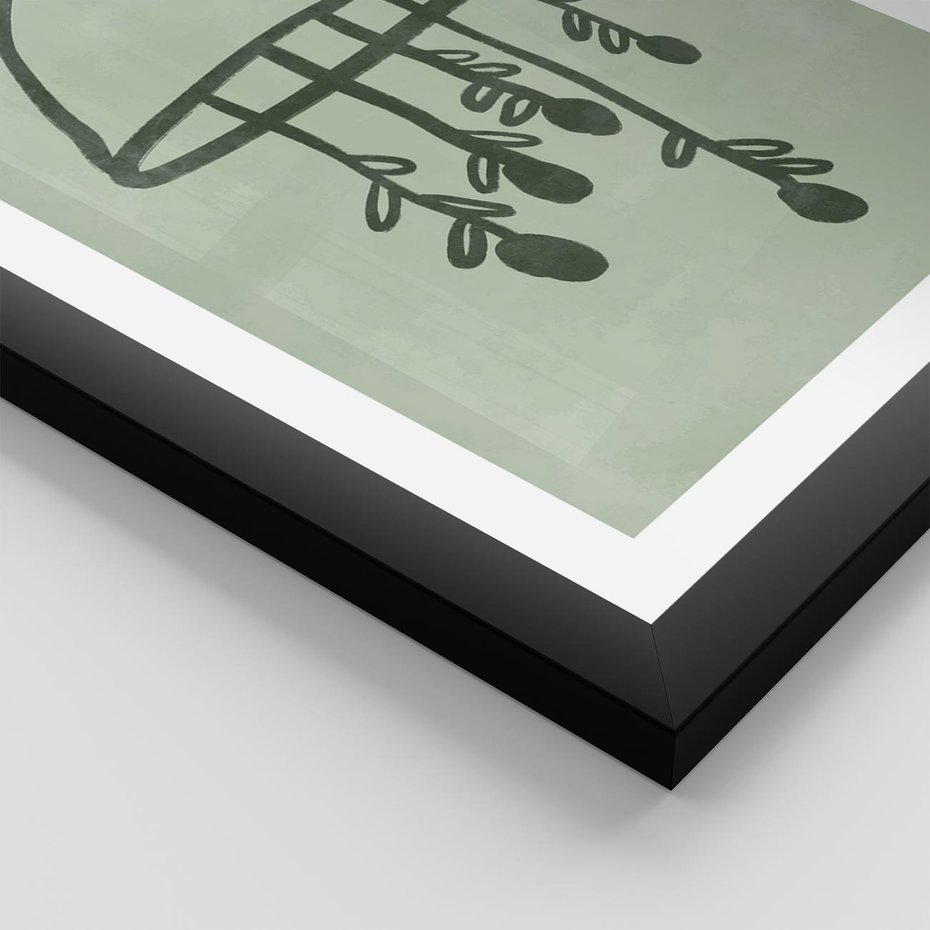 Plakat w ramie 40x50 - Zieleń Inspirującego Spokoju - plakat z abstrakcyjną zieloną lampą, skandynawski design - rama czarna