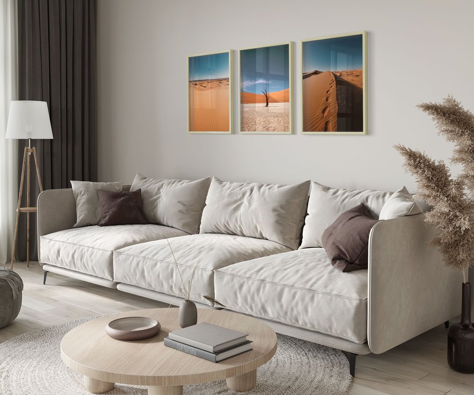 Zestaw obrazy w ramie 30x40 galeria - Pustynia, tryptyk, plakaty - rama drewno