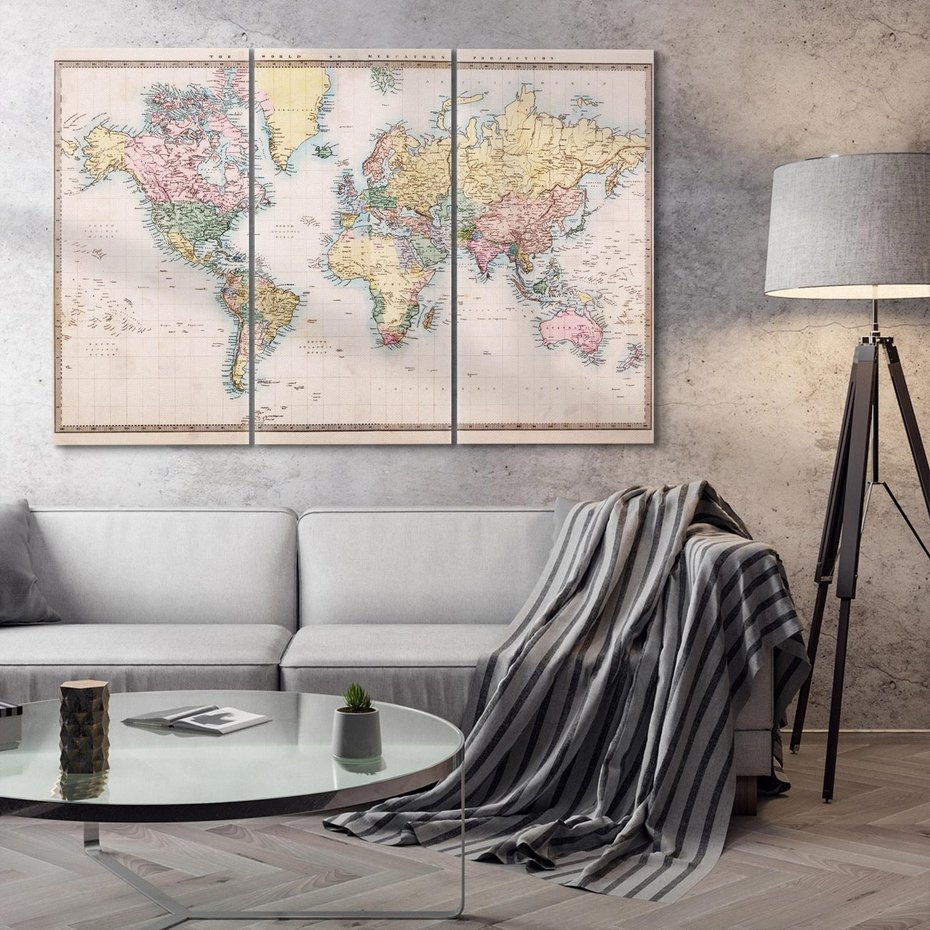 Obraz na płótnie 120x80 - Światło Przeszłości - retro mapa świata, mapa