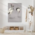 Obraz w ramie 80x120 - Spojrzenie wstecz w pędzlu - szkic rysunek, japońskie żurawie - rama biała
