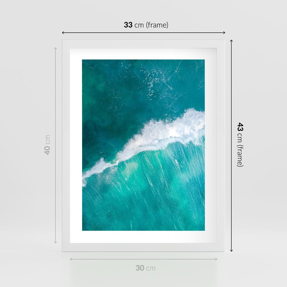 Plakat w ramie 30x40 - Siła i Spokój - morze, ocean - rama biała