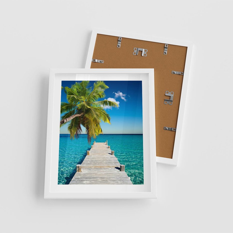 Plakat w ramie 40x50 - Hawajskie Palmy - palma, morze - rama biała