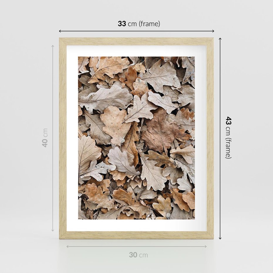 Plakat w ramie 30x40 - Nostalgiczny Pejzaż - suche liście, jesień - rama drewno