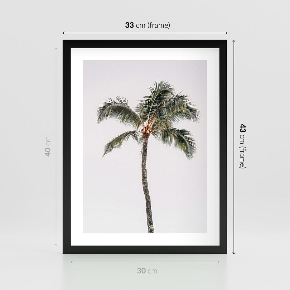 Plakat w ramie 30x40 - Wakacyjne Marzenia - palma na tle nieba - rama czarna