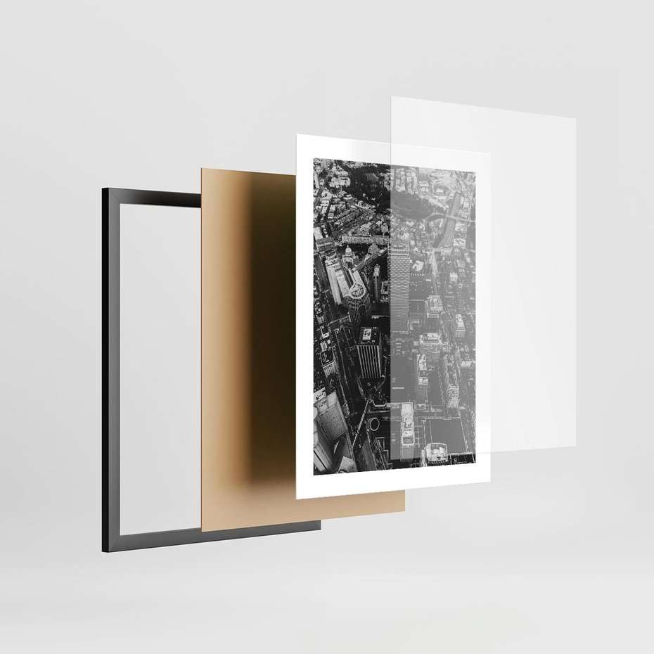 Plakat w ramie 30x40 - Kontrastujące miasto - miasto, biało - rama czarna